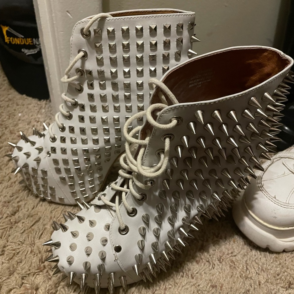 Jeffrey Campbell white lita studded boots
